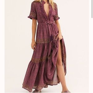 Free People Rare Feeling Maxi Dress Plum Combo